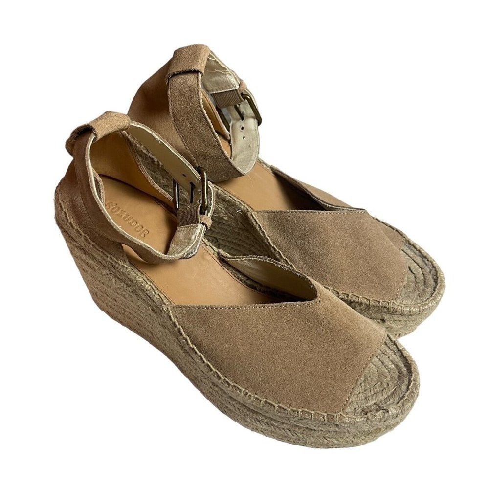 Anthropologie Soludos Positano Wedge Espadrilles Sandals Tan Suede Size 9.5 Boho